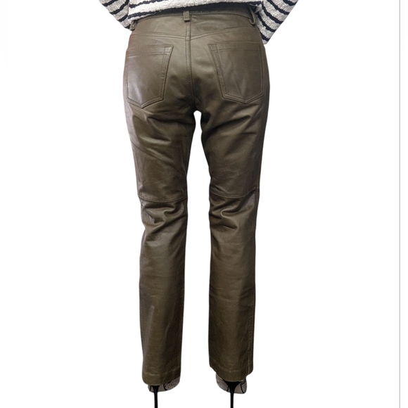 GAP Genuine Leather Bootcut Pants Jeans Olive Green Y2K Vintage Size 2 - Picture 16 of 16